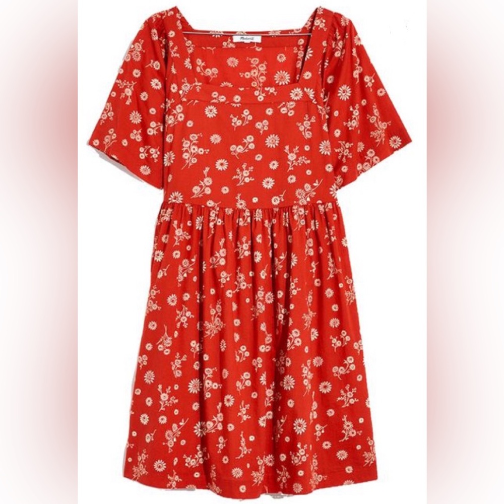 Madewell Square Neck Babydoll Mini Dress in Burnt Orange